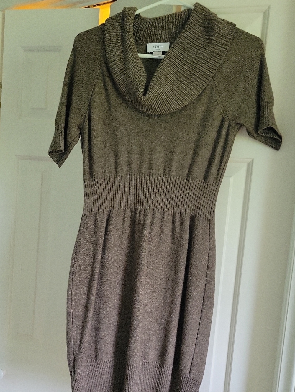 Ann Taylor LOFT Brown Cowl-Neck Short-Sleeve Sweater Dress